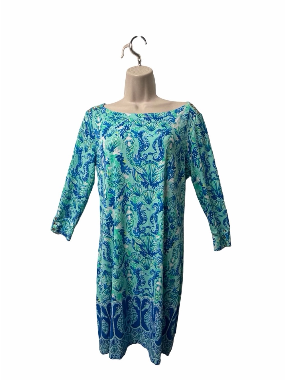 Lilly Pulitzer Sophie Shift Dress Aqua & Teal Seashell Print Large